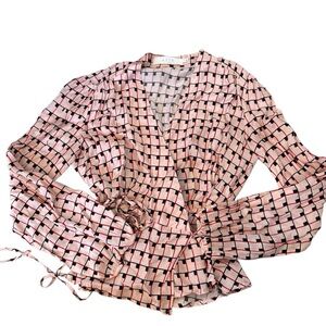 ASTR the Label Geometric Wrap Blouse – Pink Red Black Print – Size S